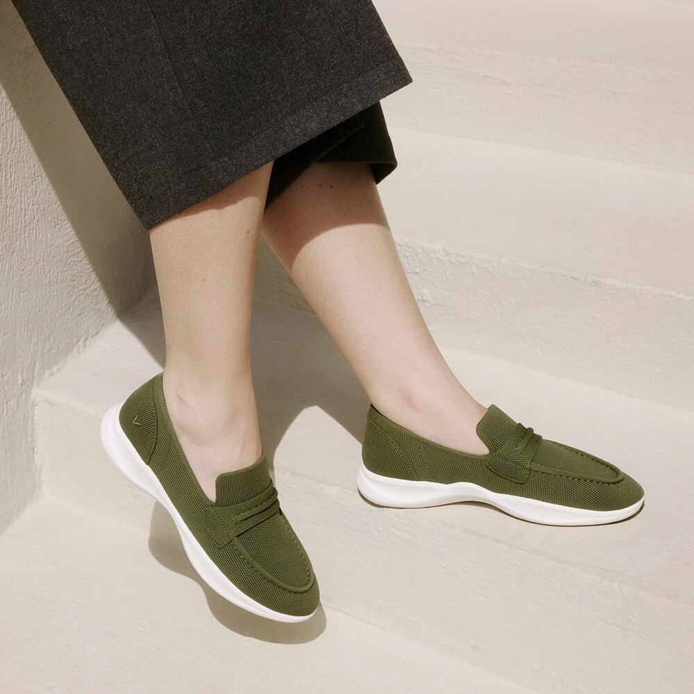 Vivaia Ivana Walker Pro Hybrid Comfort Penny Loafers Water RPT Flats Olive 10.5